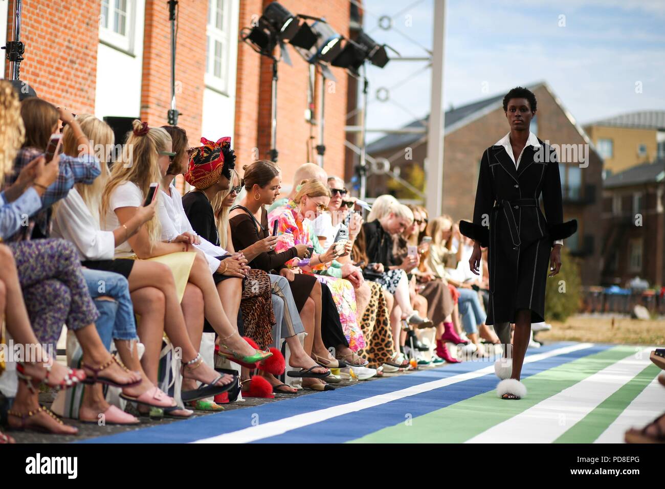 A model walking the runway at the Oh! By Kopenhagen Fur runway show during Copenhagen Fashion Week - Aug 7, 2018 - Photo: Runway Manhattan ***For Editorial Use Only*** | Verwendung weltweit Stock Photo