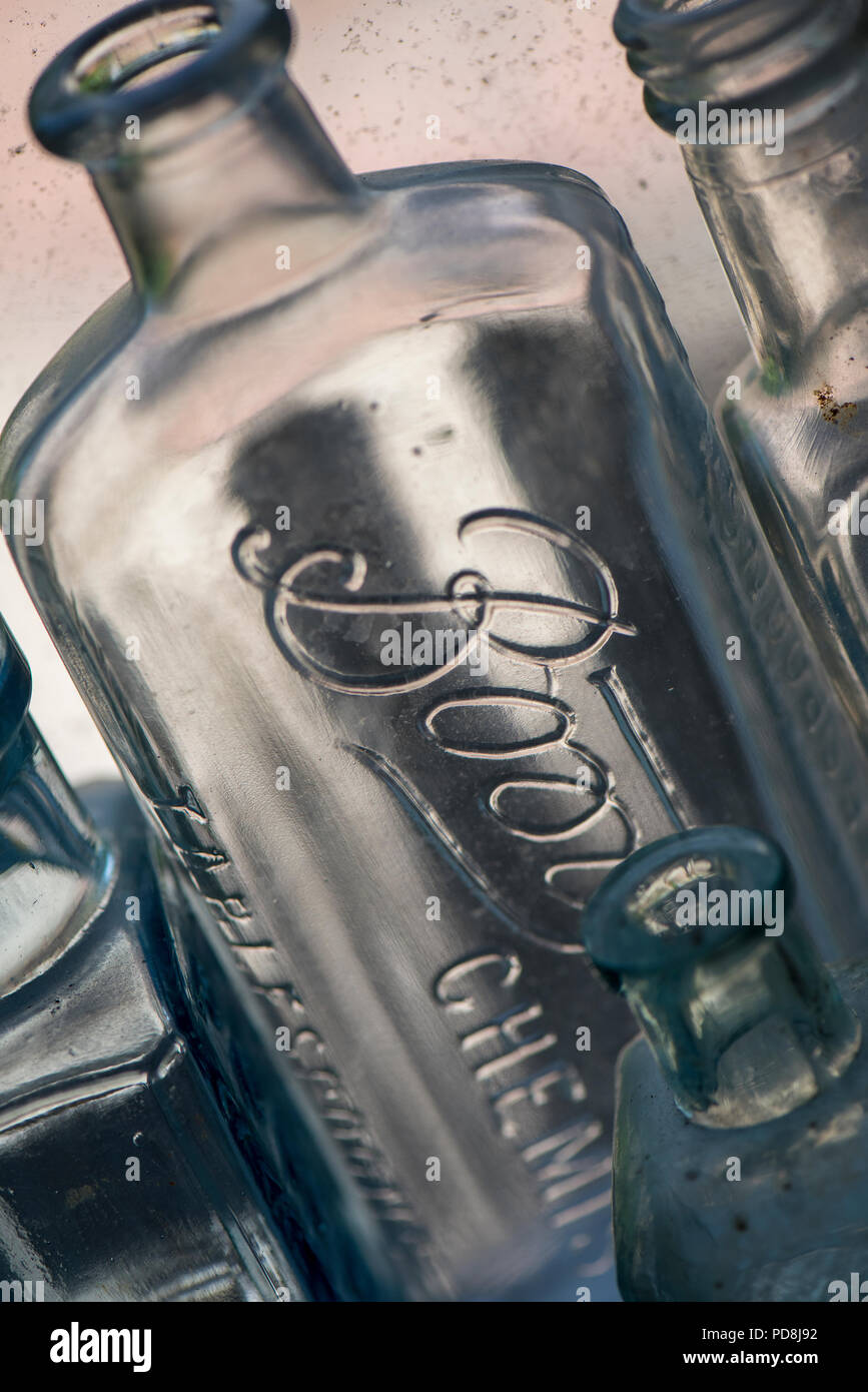 an old glass boots the chemist medicine bottle. antique vintage or collectors glass advertising bottle Stock Photo Alamy