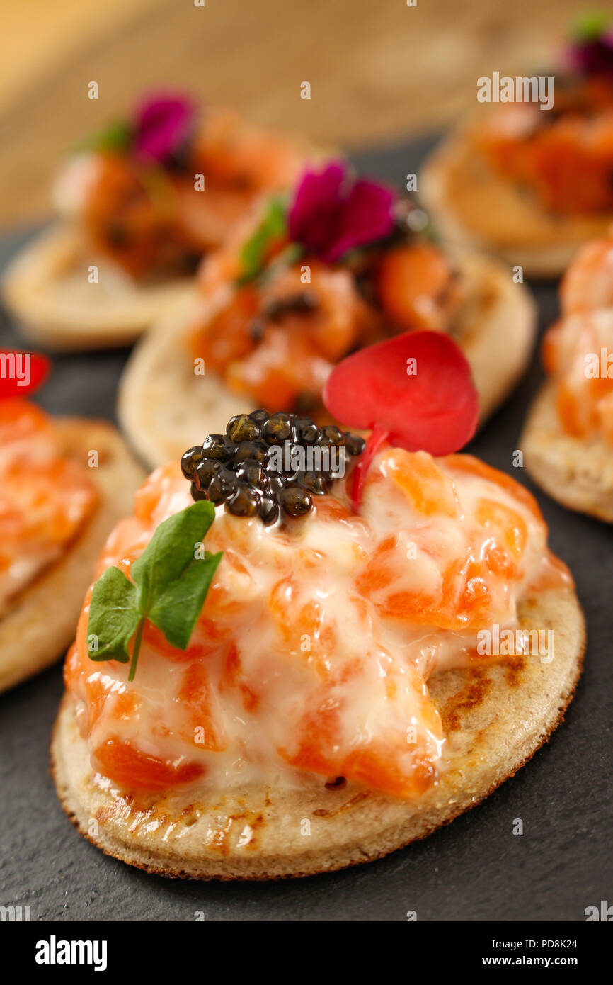 Smoked Salmon Blinis Canapes Stock Photo Alamy