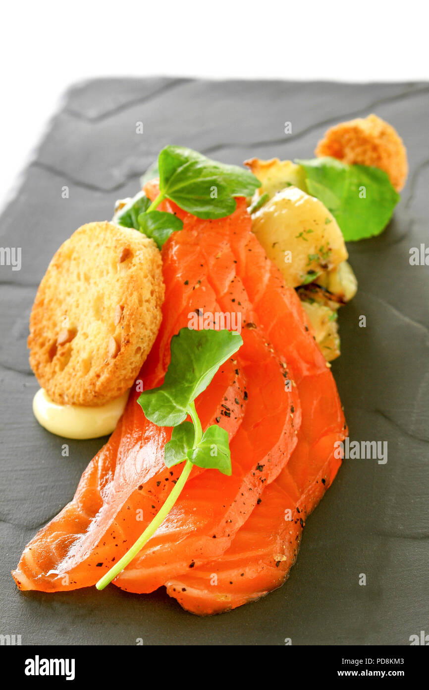 smoked salmon appetizer starter Stock Photo Alamy