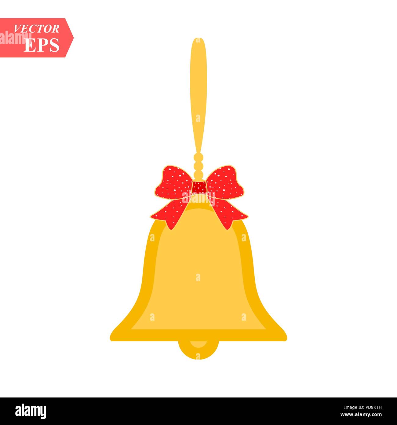 Vector illustration of shiny golden Christmas bells decorated with red ...