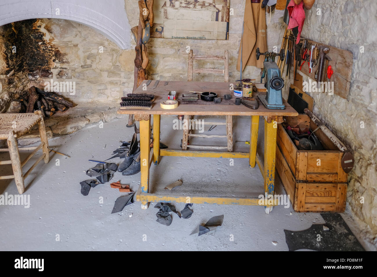 Lania, Cyprus May 13, 2018 view of the preserved shoe makers in the village of Lania