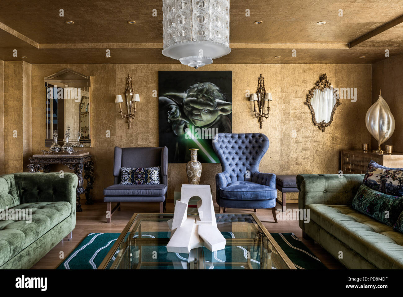 Star Wars Artwork With Venetian Console In Gold Living Room