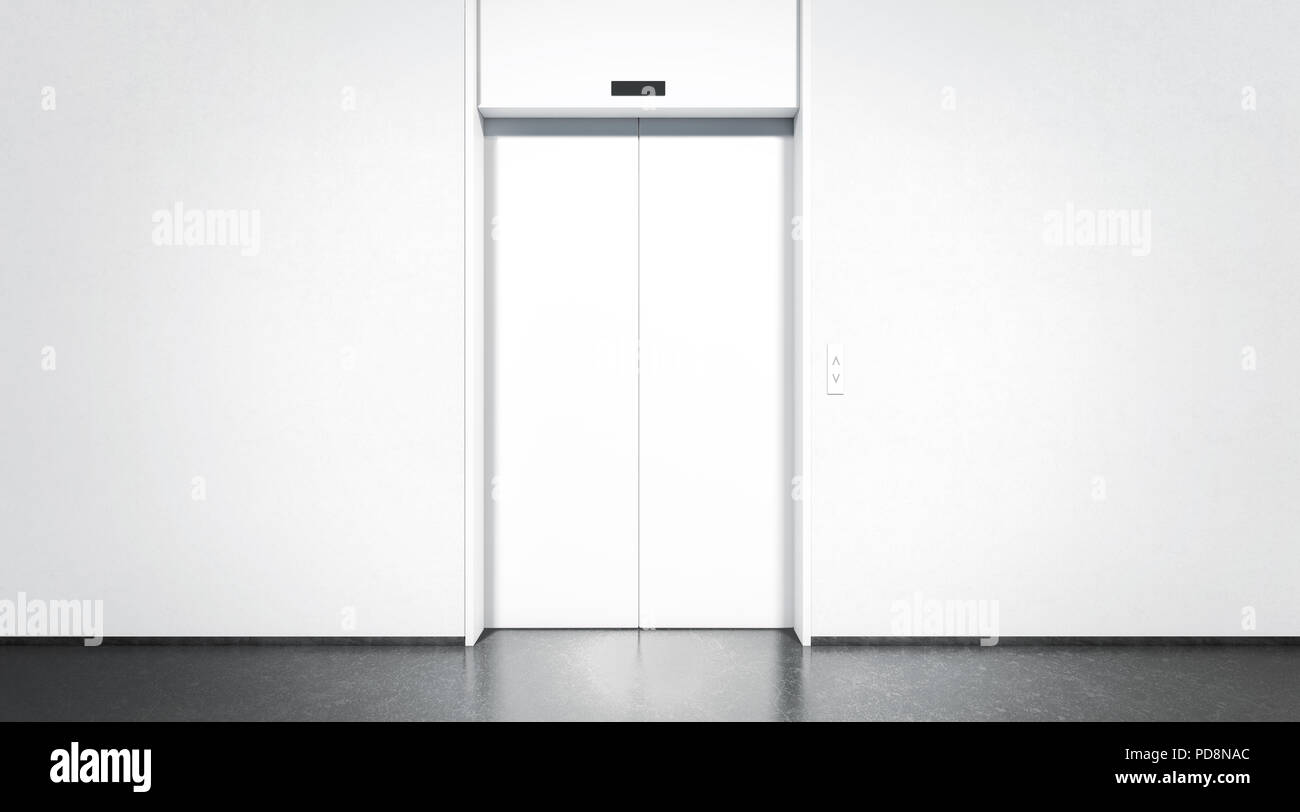 Download Blank White Closed Elevator In Office Floor Interior Mock Up Front View 3d Rendering Empty Lift PSD Mockup Templates