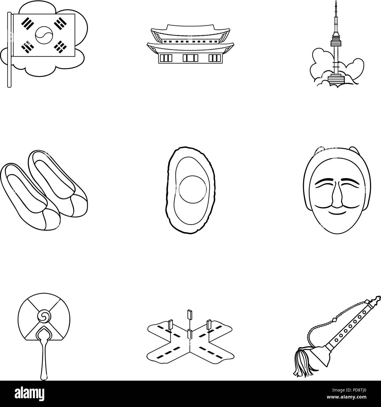 South Korea set icons in outline style. Big collection of South Korea ...