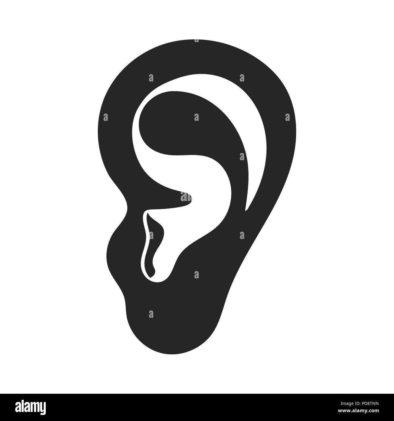 Ear icon in black style isolated on white background. Part of body