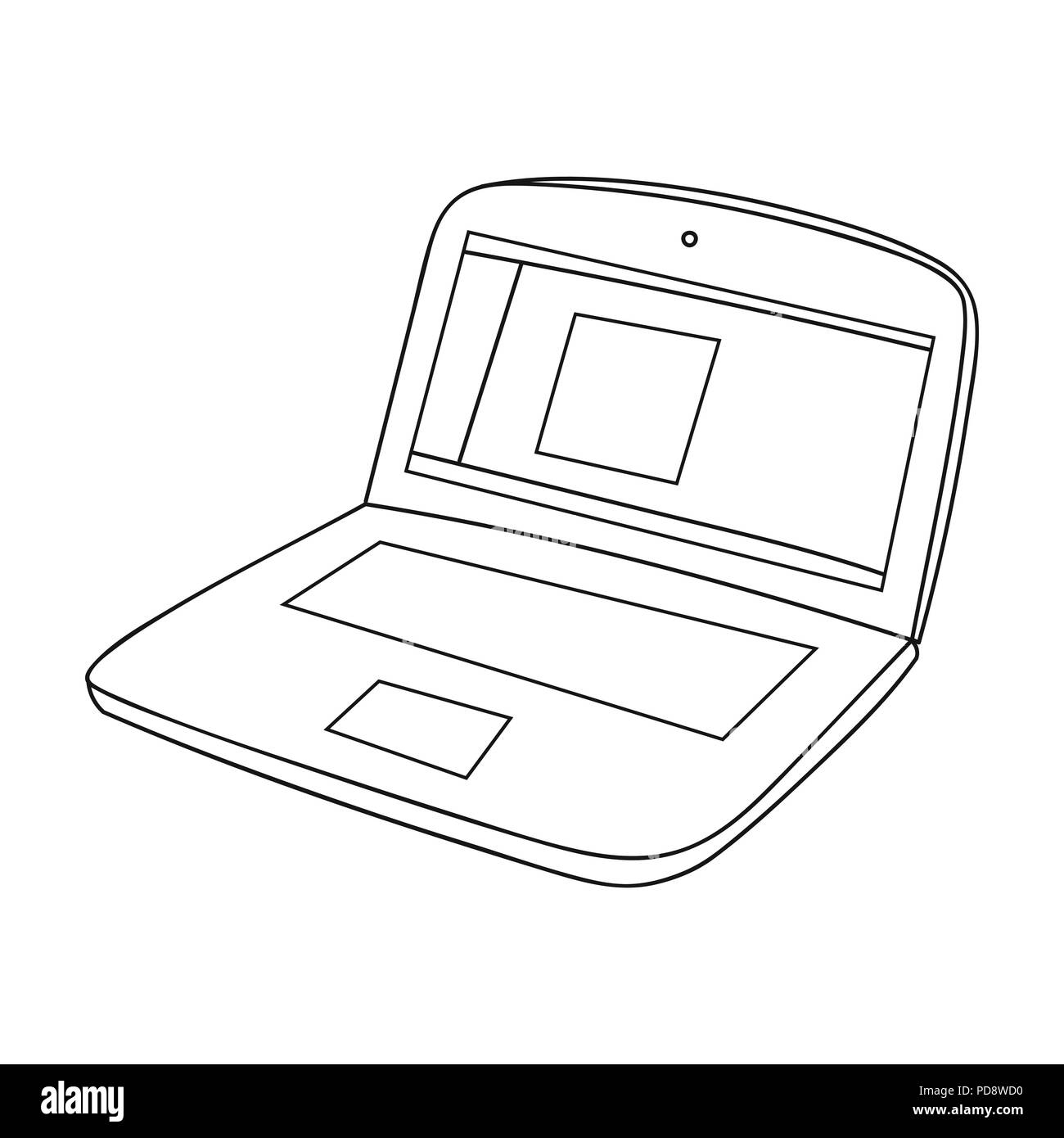 Drawing in the laptop icon in outline style isolated on white
