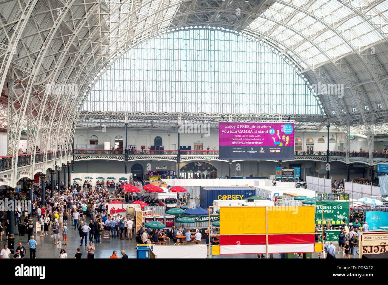 A view of the CAMRA Great British Beer Festival at Olympia in London, to sample craft beers and real ales from around the world. Stock Photo