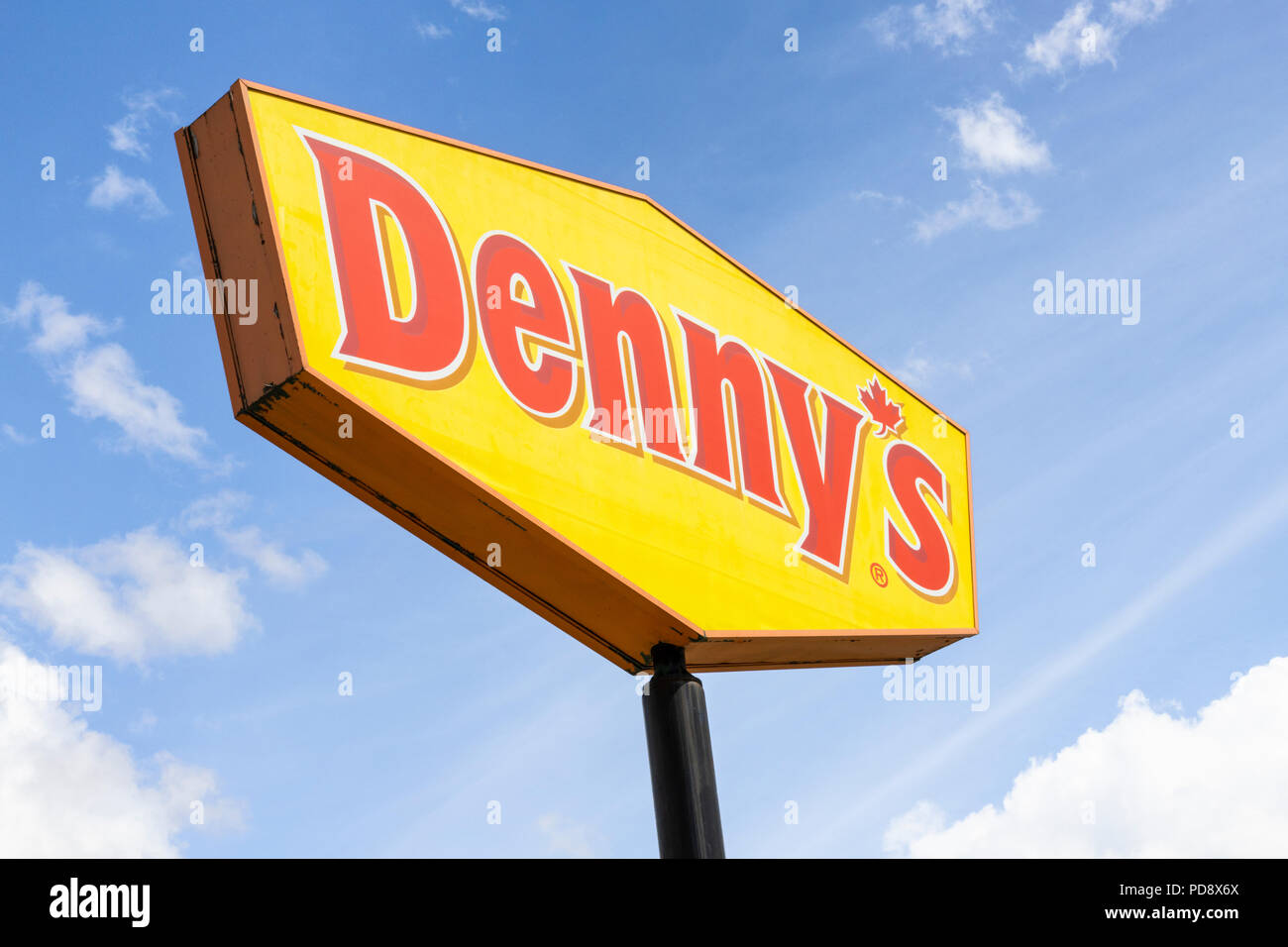 Sign for Denny's diner in Revelstoke, British Columbia, Canada Stock Photo