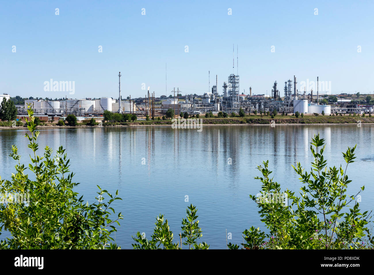 Calumet Montana Refining on the Missouri River in Great Falls, Montana, USA Stock Photo