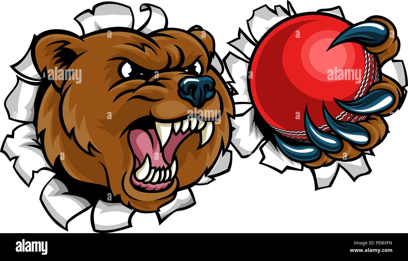 Bear Holding Cricket Ball Breaking Background Stock Vector