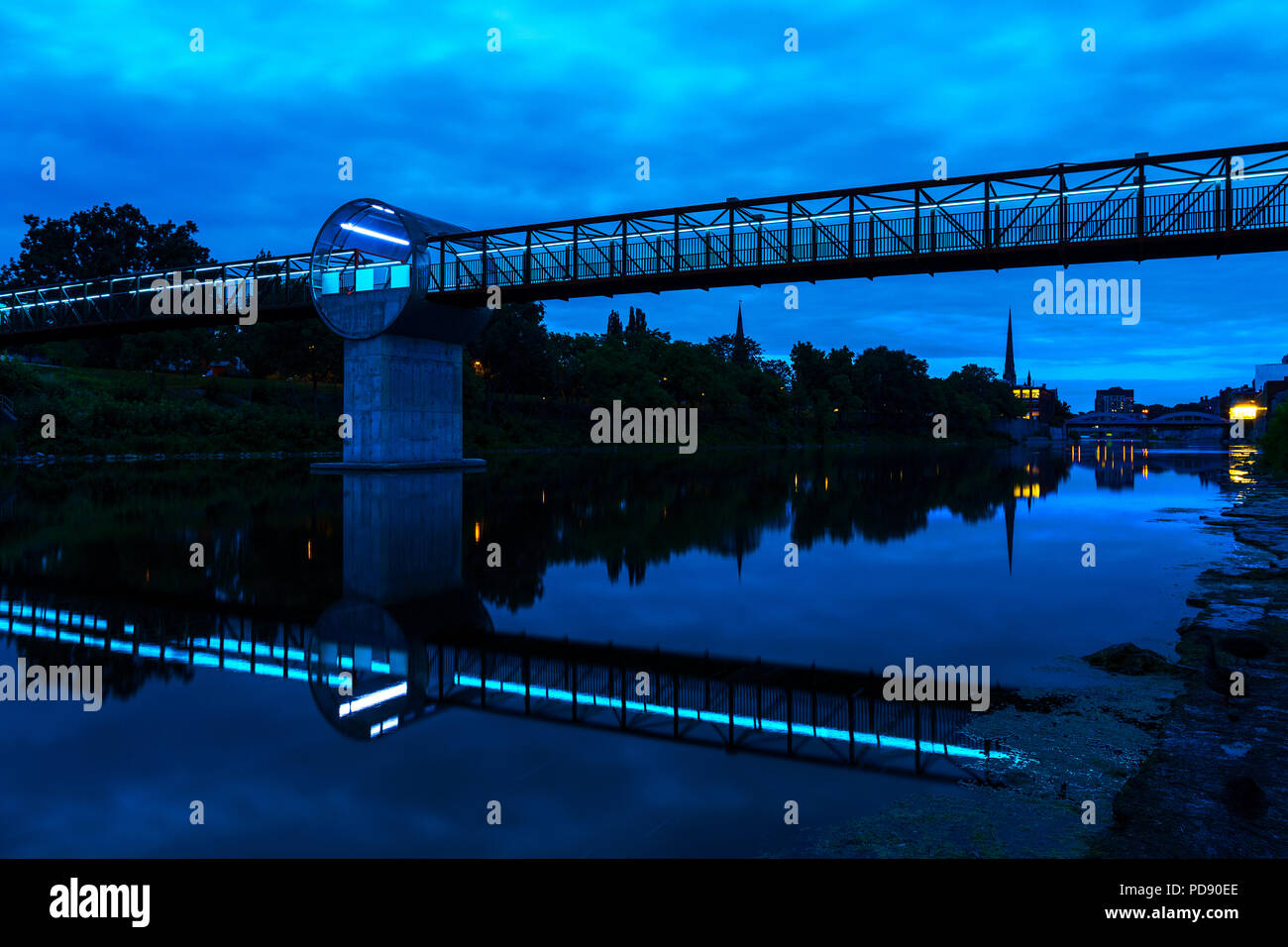Grand River Pedestrian Bridge Cambridge Ontario Canada at night Stock
