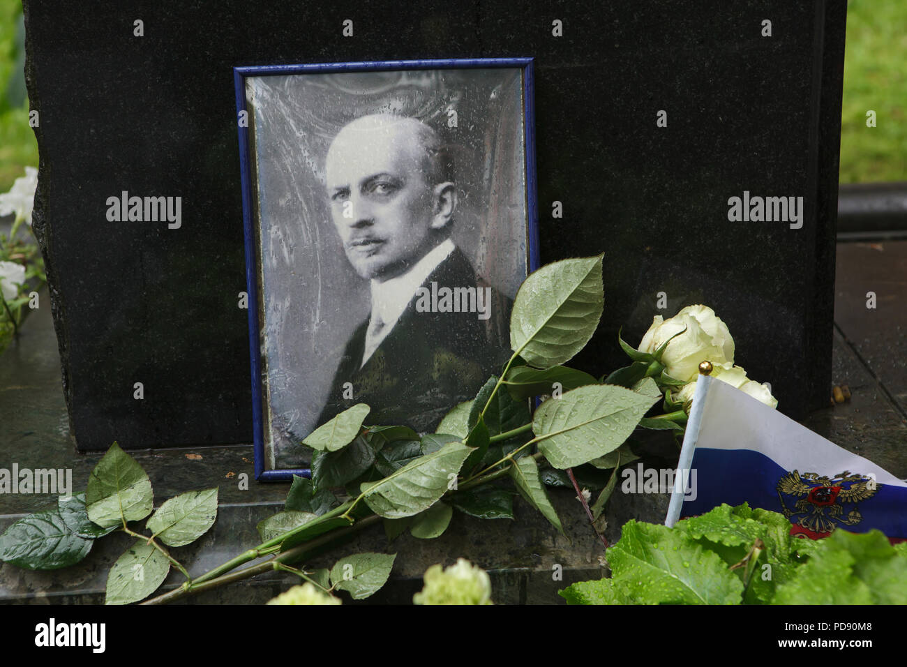 Grave of Russian philosopher Ivan Ilyin at the cemetery of the Donskoy ...