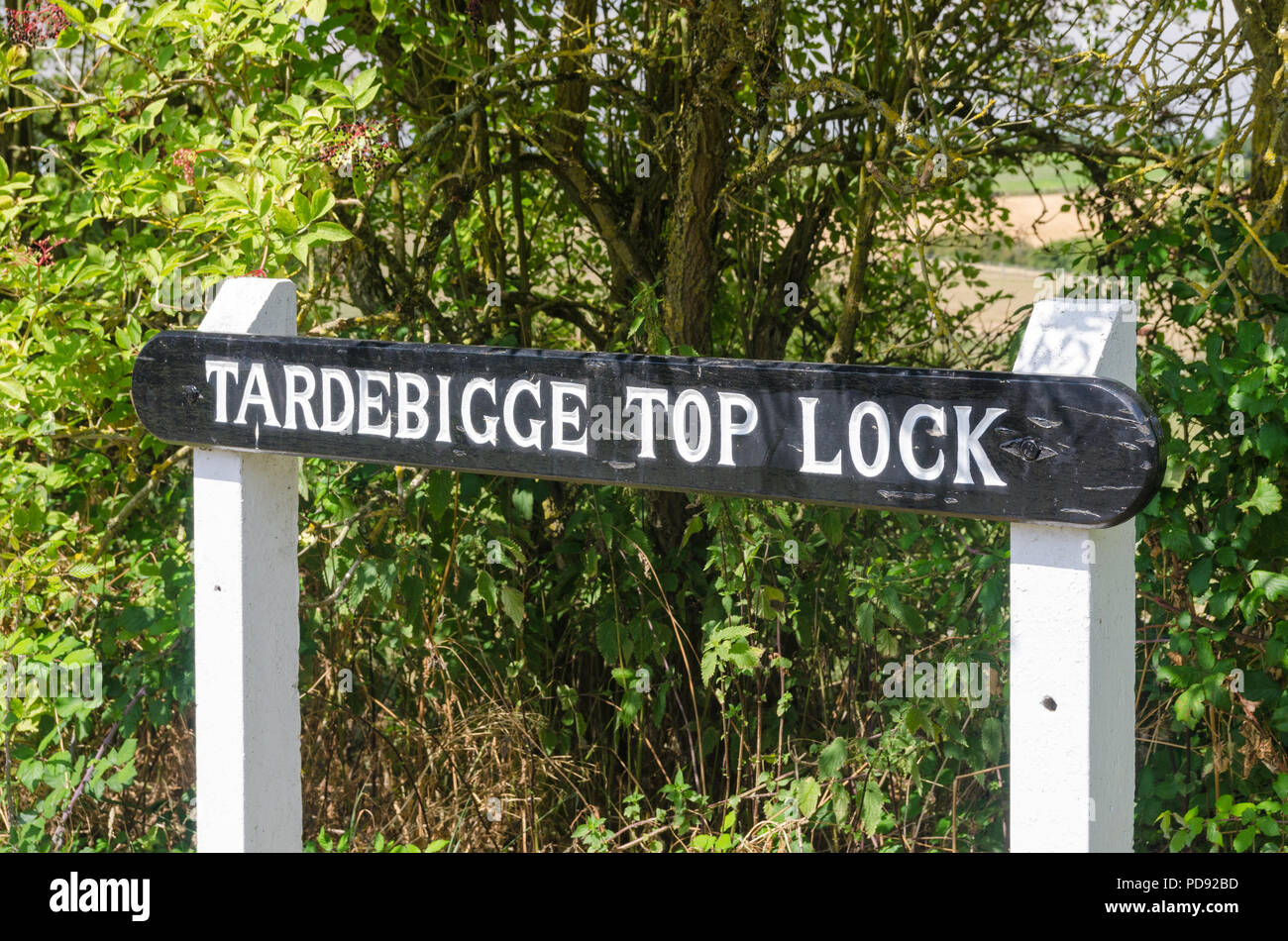 Tardebigge top lock on the Worcester and Birmingham Canal at Tardebigge in Worcester.The 30 lock flight is the longest in the UK. Stock Photo