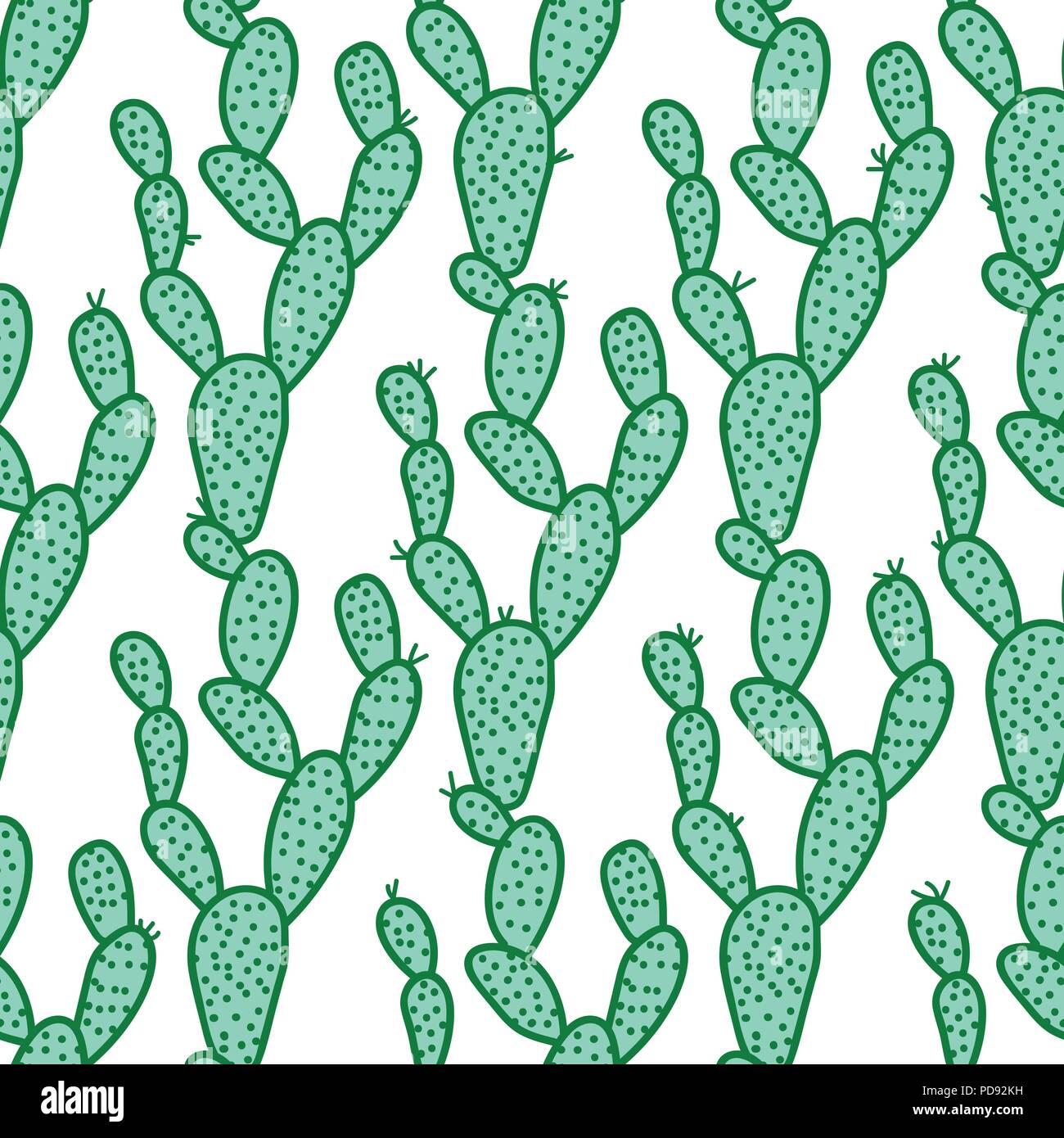 Cute hand-drawn seamless pattern with cactus. Vector illustration isolated on white Stock Vector