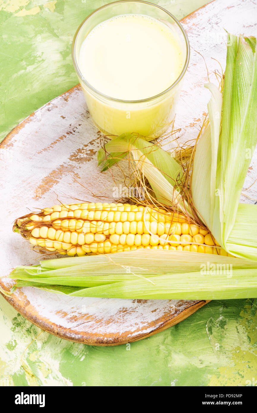 Fresh sweet corn juice in glass.Corn milk Stock Photo Alamy