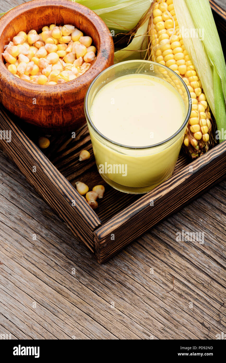 Fresh sweet corn juice in glass.Corn milk Stock Photo Alamy