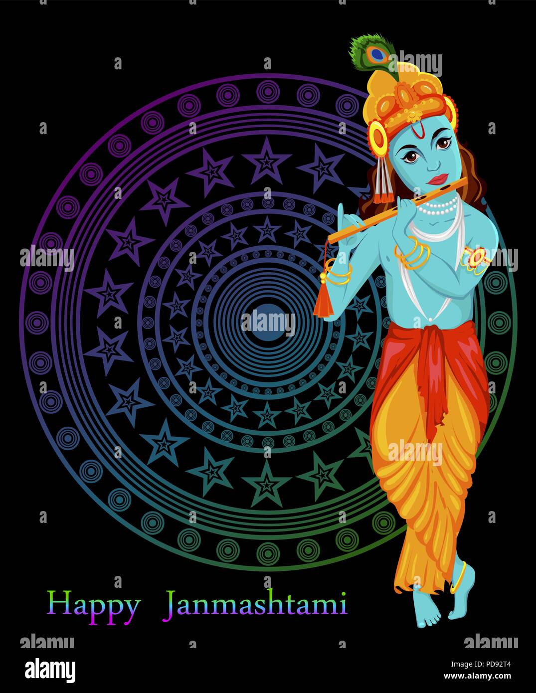 Happy Krishna Janmashtami greeting card. Lord Krishna Indian God ...