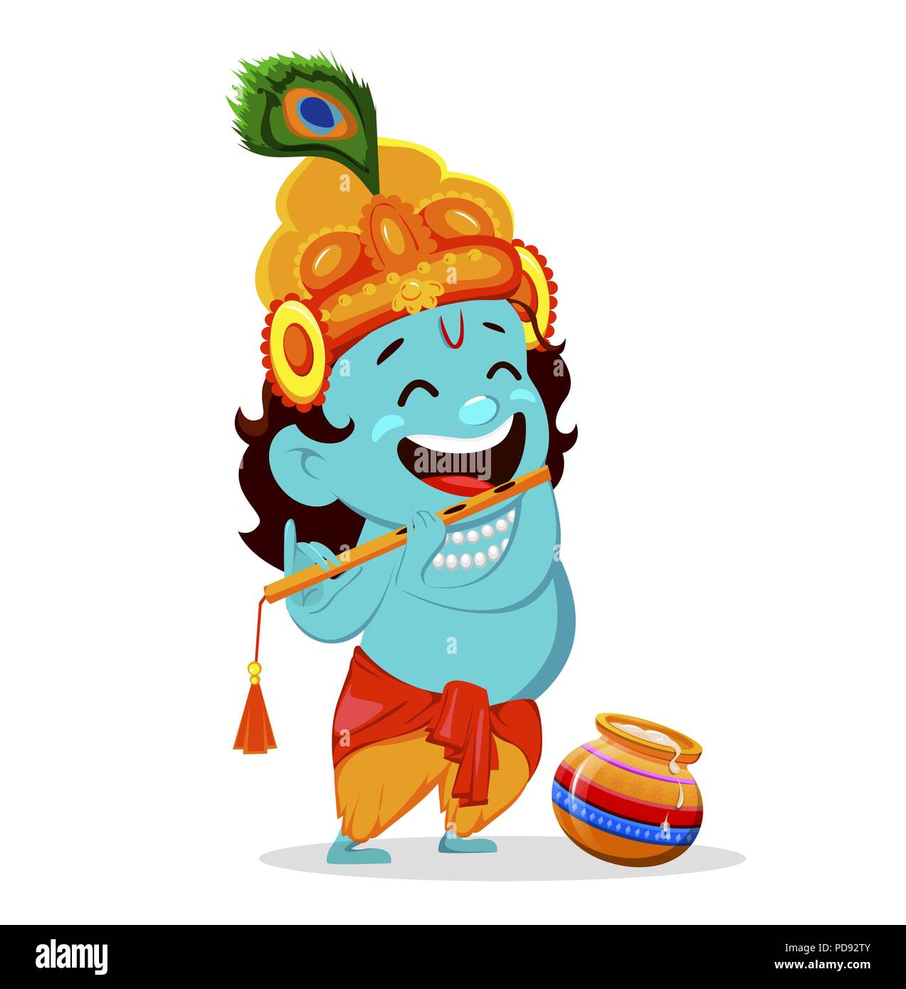 Happy Krishna Janmashtami greeting card. Funny cartoon character Lord  Krishna Indian God plays the flute. Vector illustration on white background  Stock Vector Image & Art - Alamy