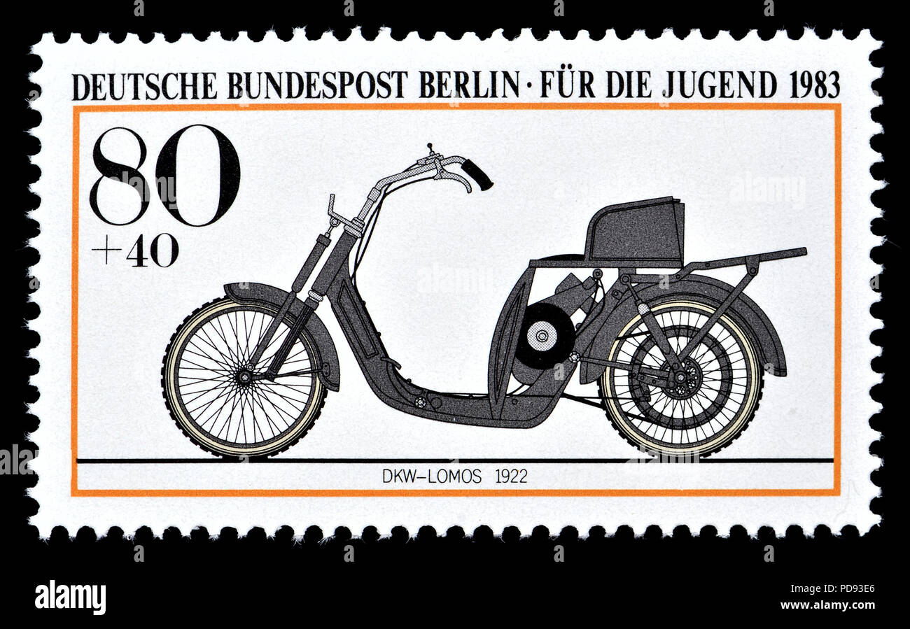 German postage stamp (Berlin: 1983) : DKW Lomos -Sesselrad (1922) Stock Photo
