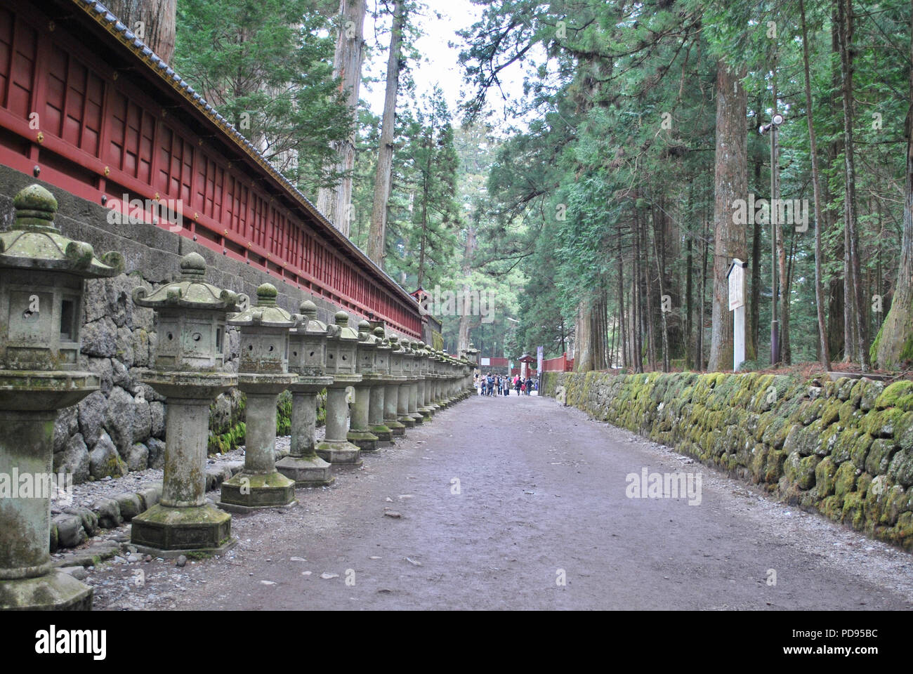 Stone Lanterns in the Japanese Garden Path in Tokyo, Japan Stock Photo