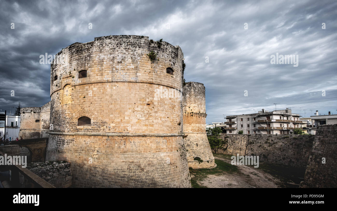 castle tower dramatic sky - Otranto - Apulia - Italy Stock Photo