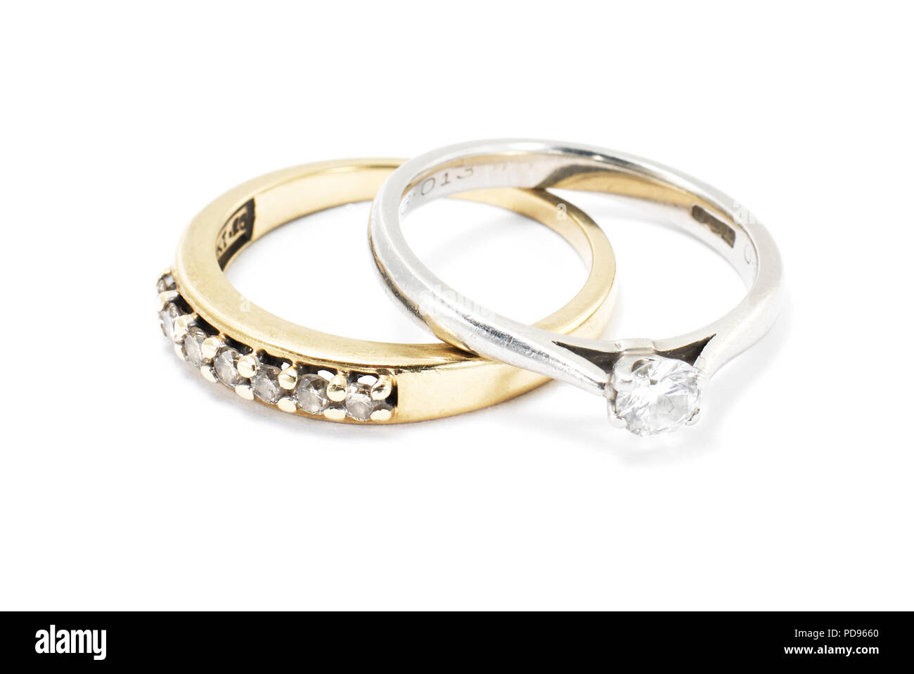 Wedding and engagement rings Stock Photo