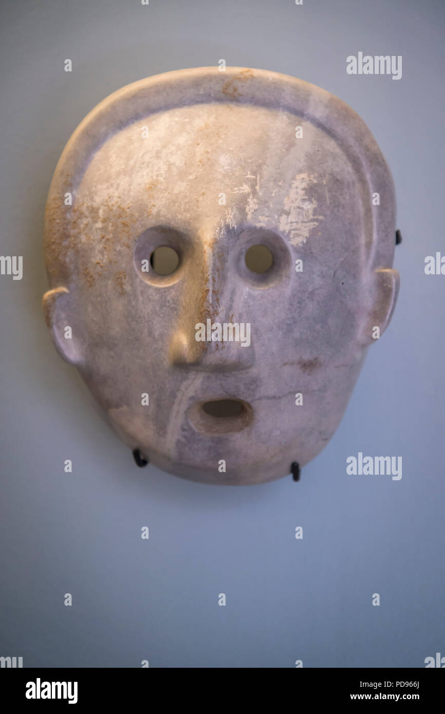 Mask with circular eyes and mouth, Amparo Museum, Puebla, city in east-central Mexico Stock Photo