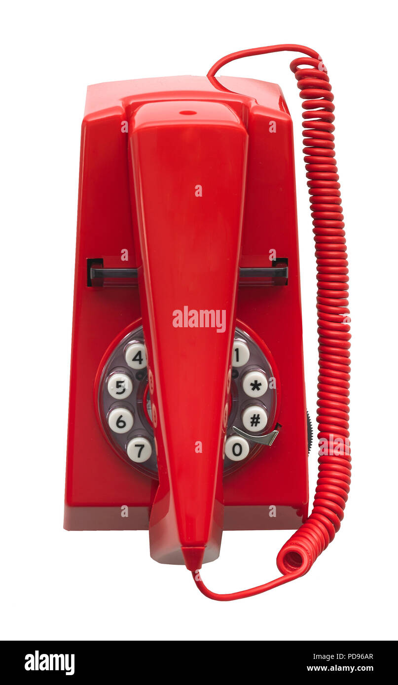 Red retro telephone receiver Stock Photo