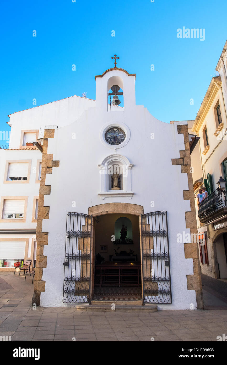 chapel of mare de deu del socors in the town of tossa de mar on the costa brava, spain. Stock Photo