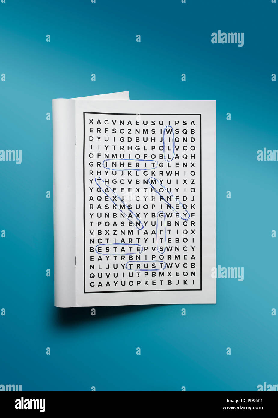 Money wordsearch on a gradated blue background Stock Photo