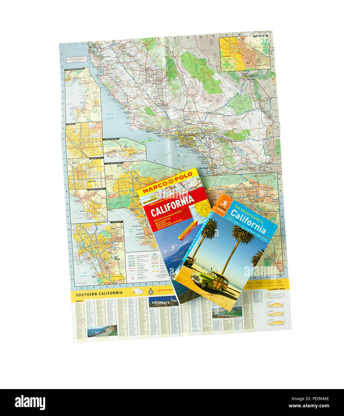 Map & guidebooks to California, USA Stock Photo