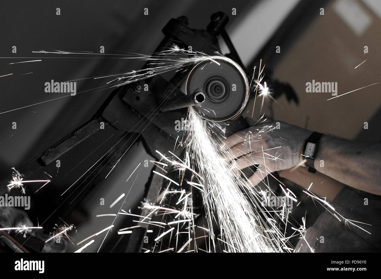 Angle grinder in use Stock Photo Alamy