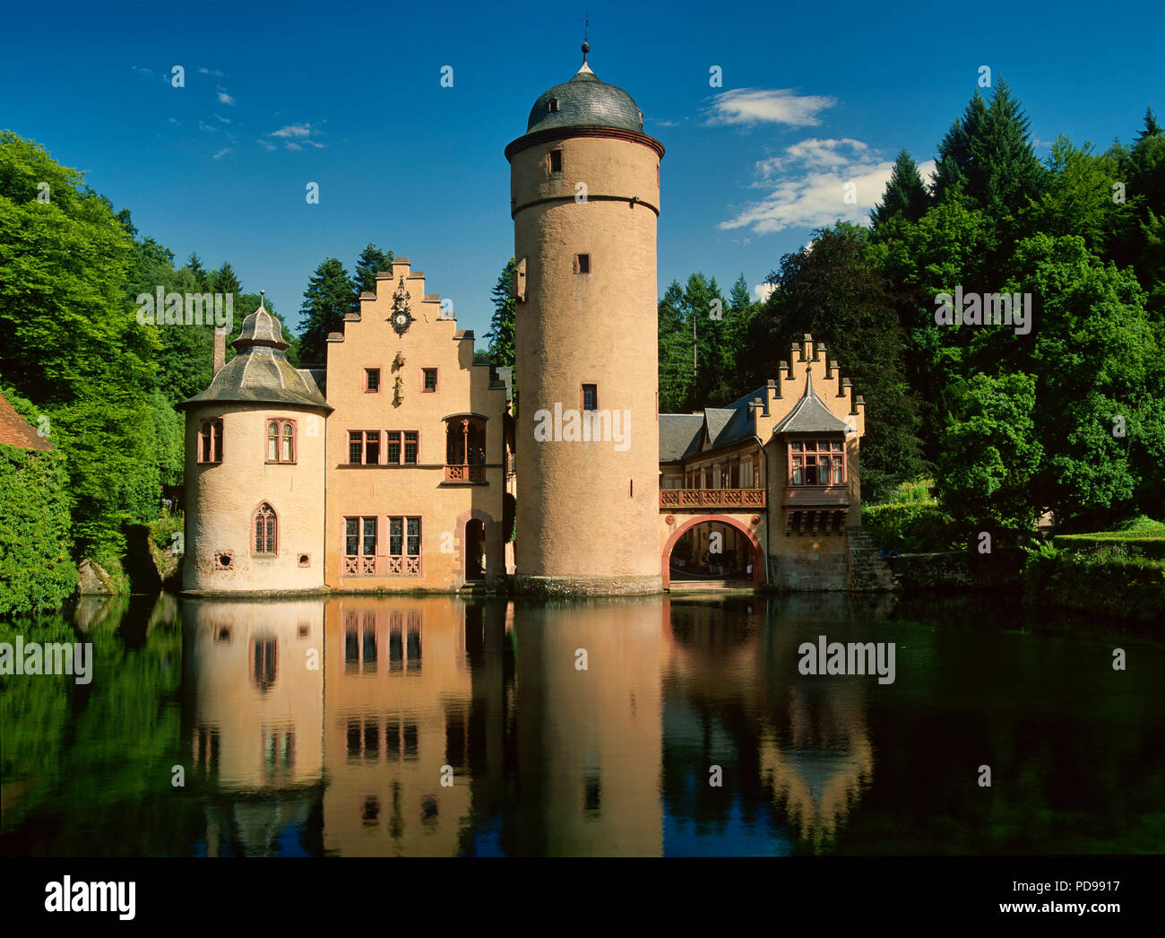 Water castle Mespelbrunn in the Spessart, Aschaffenburg District, Lower Franconia, Bavaria, Germany Stock Photo
