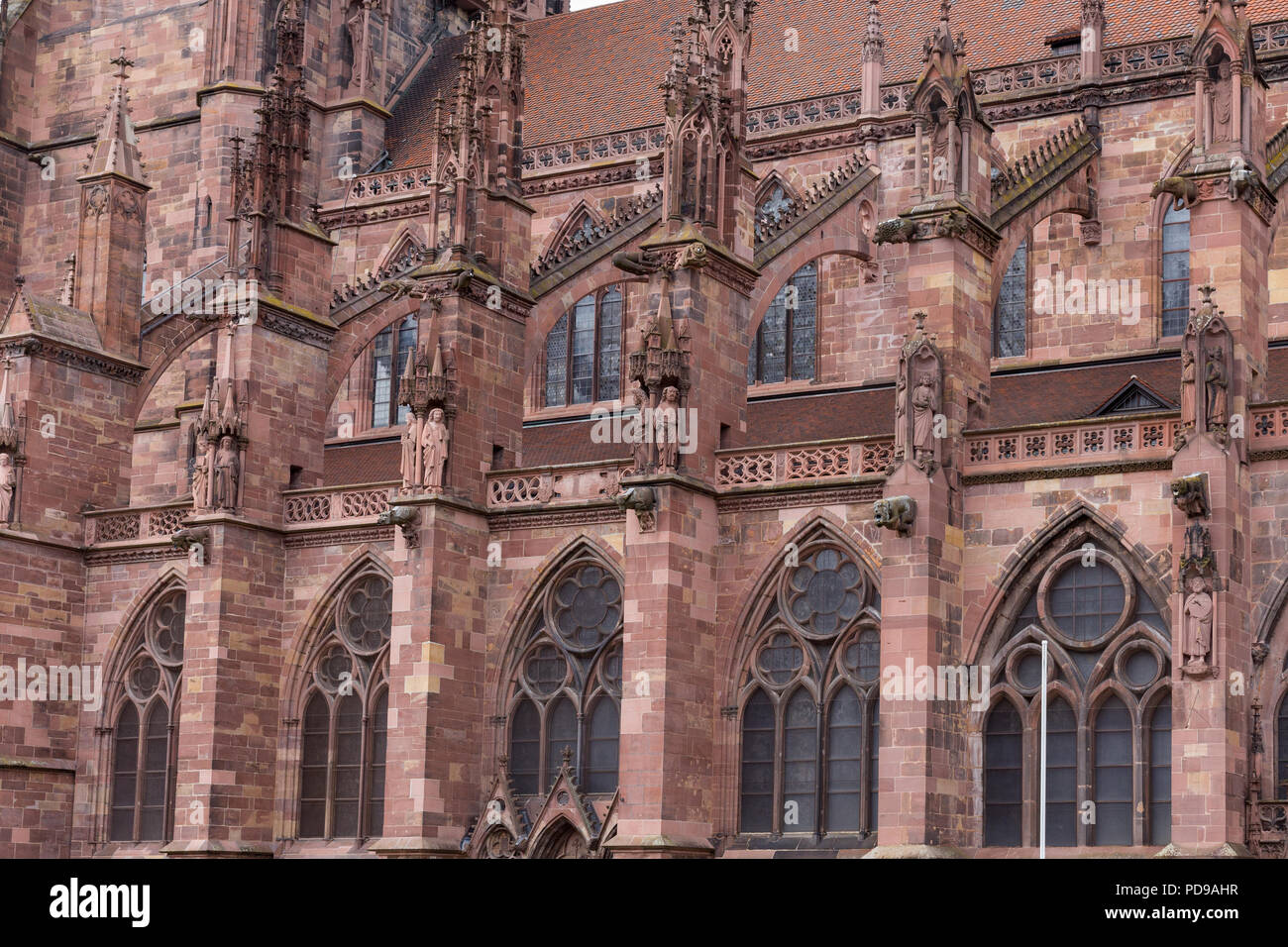 Side of the gothic cathedral Freiburg Minster in Germany Stock Photo