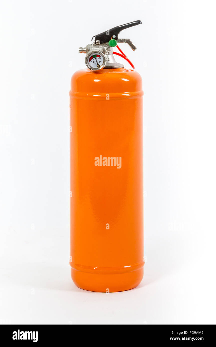 Orange Colored retro fire extinguisher on white background Stock Photo -  Alamy