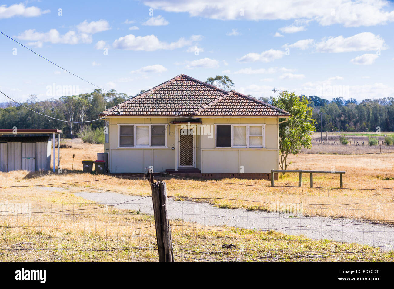 An old 'Fibro' house in Badgery's creek.  It will be demolished to make way for Sydney's new Western Airport Stock Photo