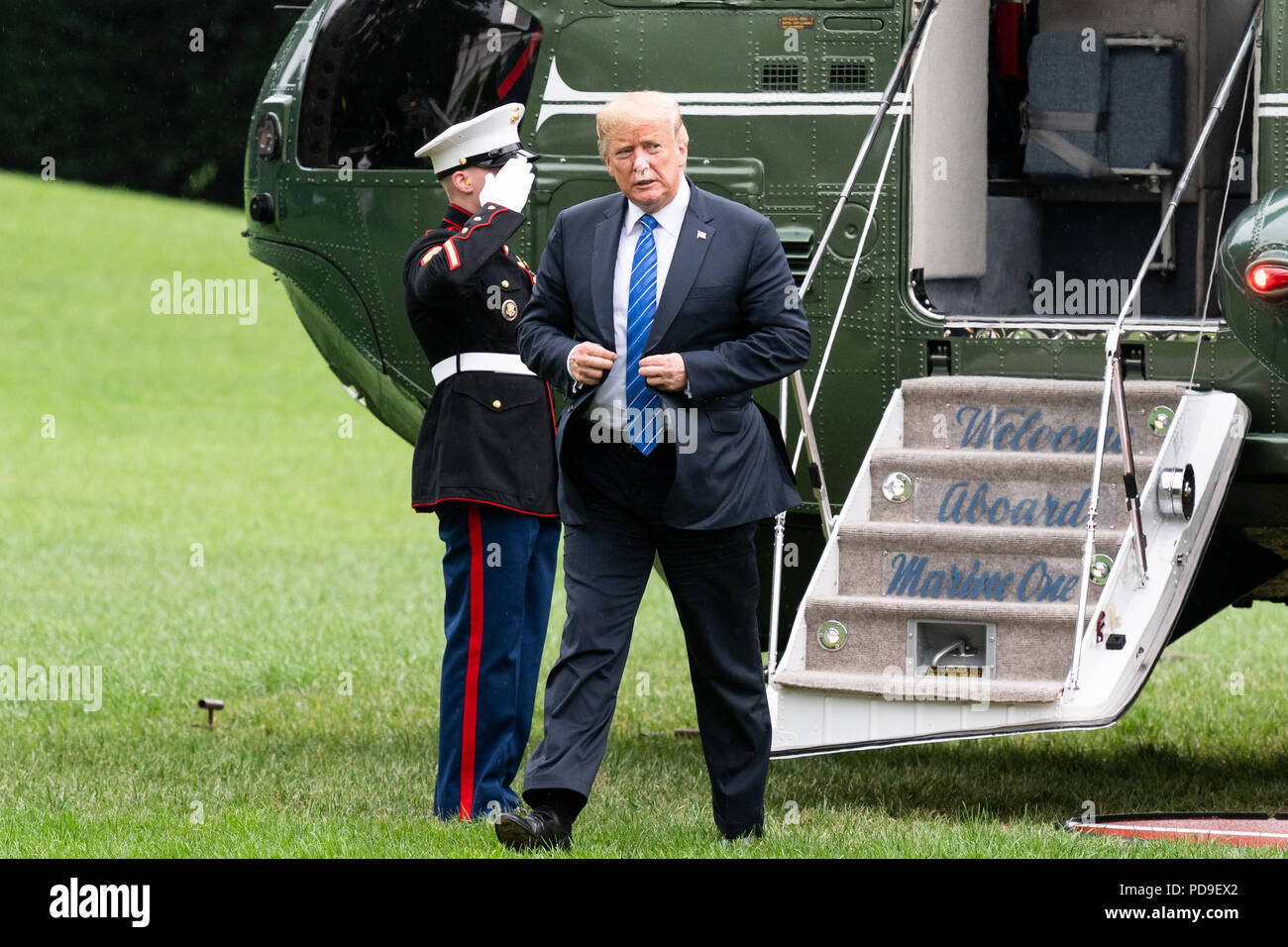 The return of President Donald Trump in the evening via the Marine One helicopter to the White House in Washington, DC on July 24, 2018 Stock Photo