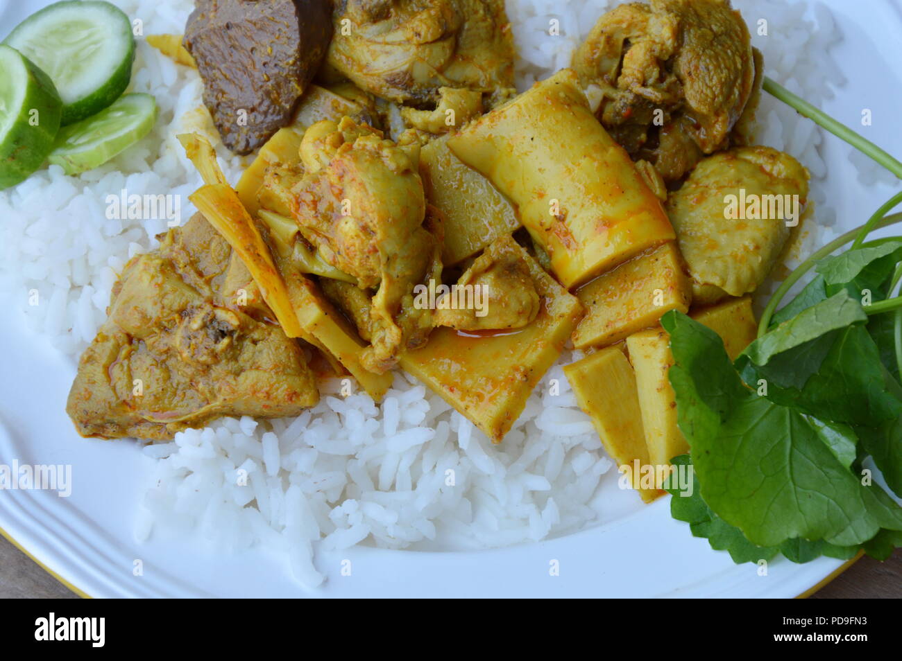 chicken curry with bamboo shoot on plain rice Stock Photo Alamy