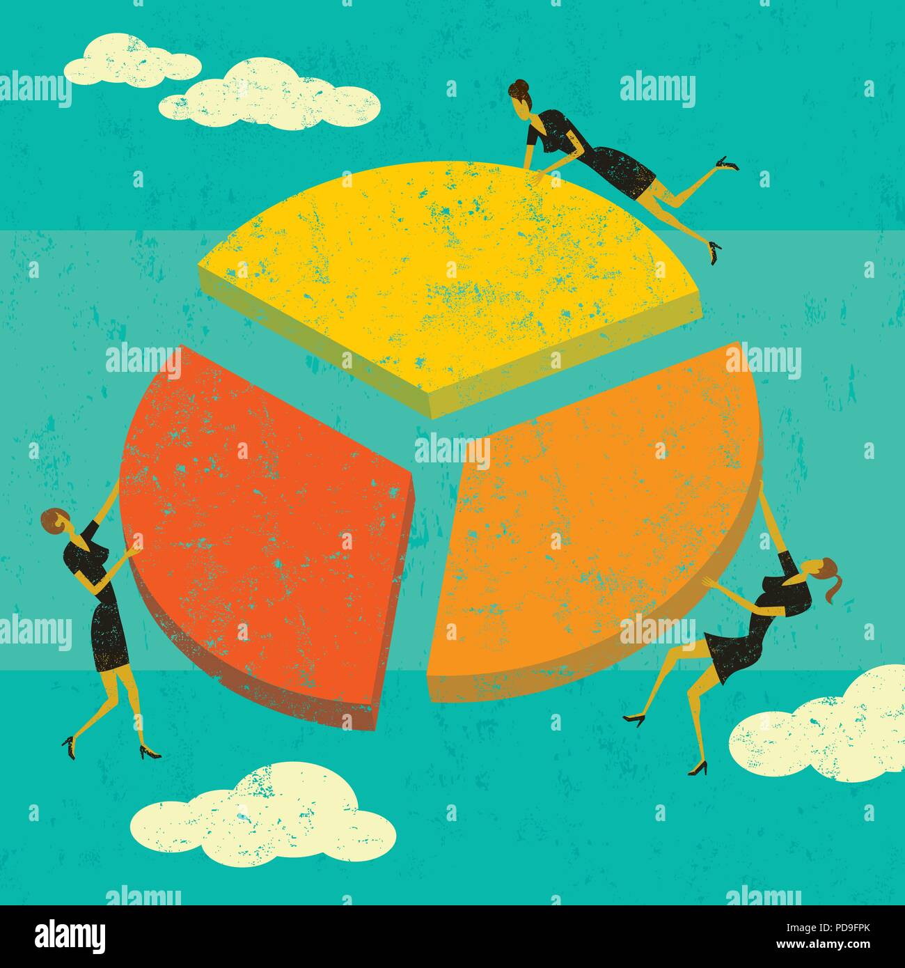 Profit Sharing. Businesswomen each taking their share of the profits. Stock Vector