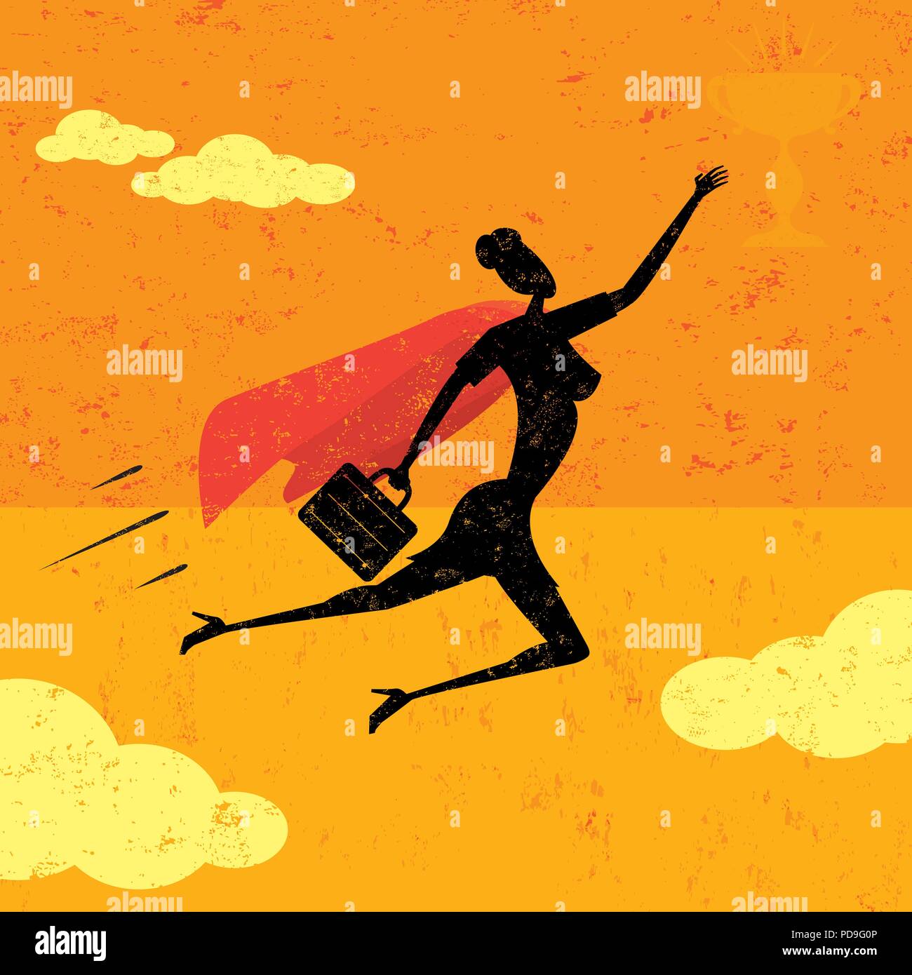 Super Businessman. A super businesswoman flying high to achieve her goal. Stock Vector