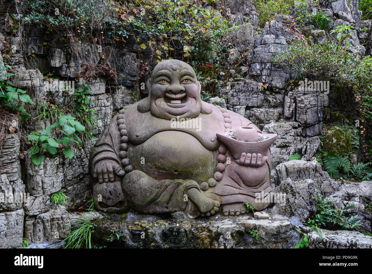 Famous Stone Sculptures of the Big Belly Maitreya Buddha in Nanning