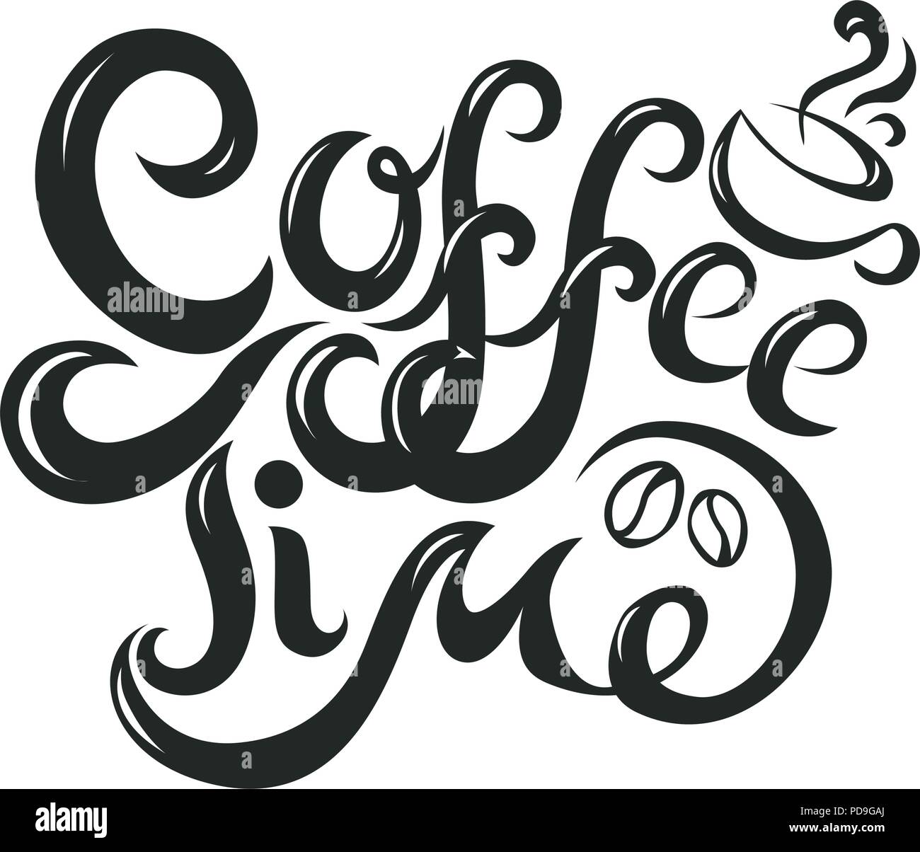 Coffee time phrase banner modern calligraphy lettering handwritten