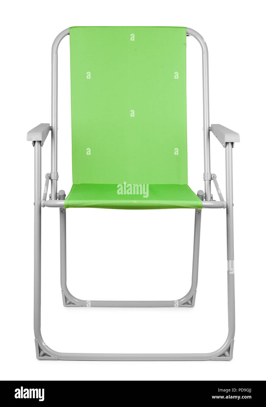 Front view of green folding chair isolated on white Stock Photo