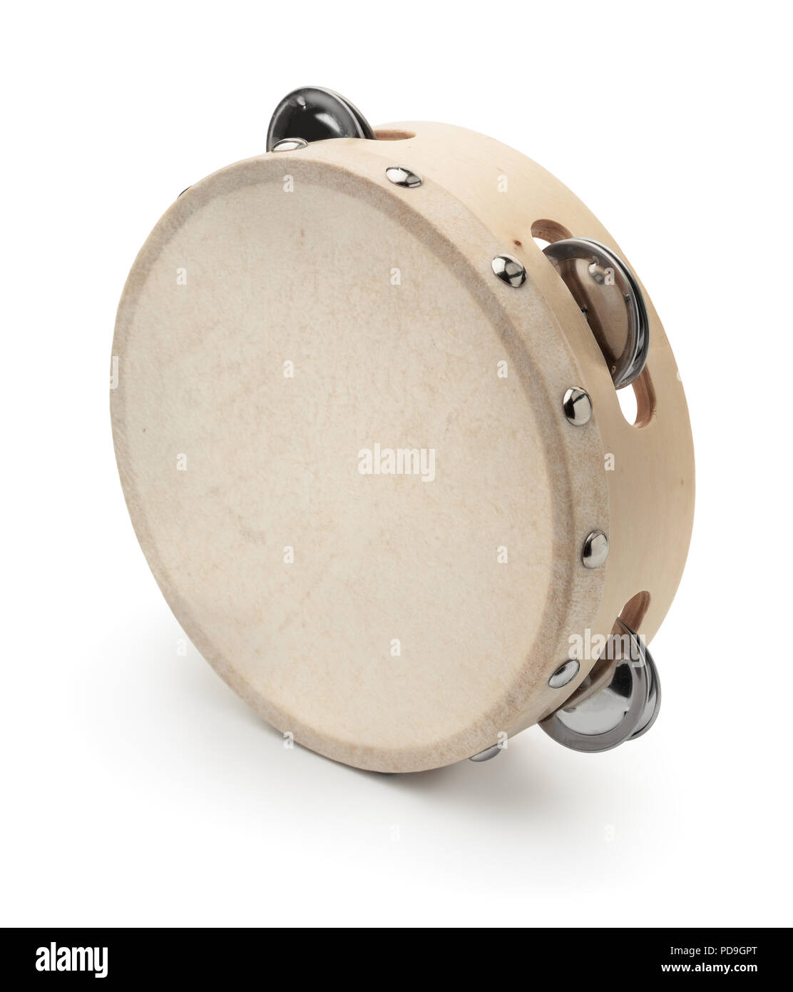 Classic wooden tambourine isolated on white Stock Photo