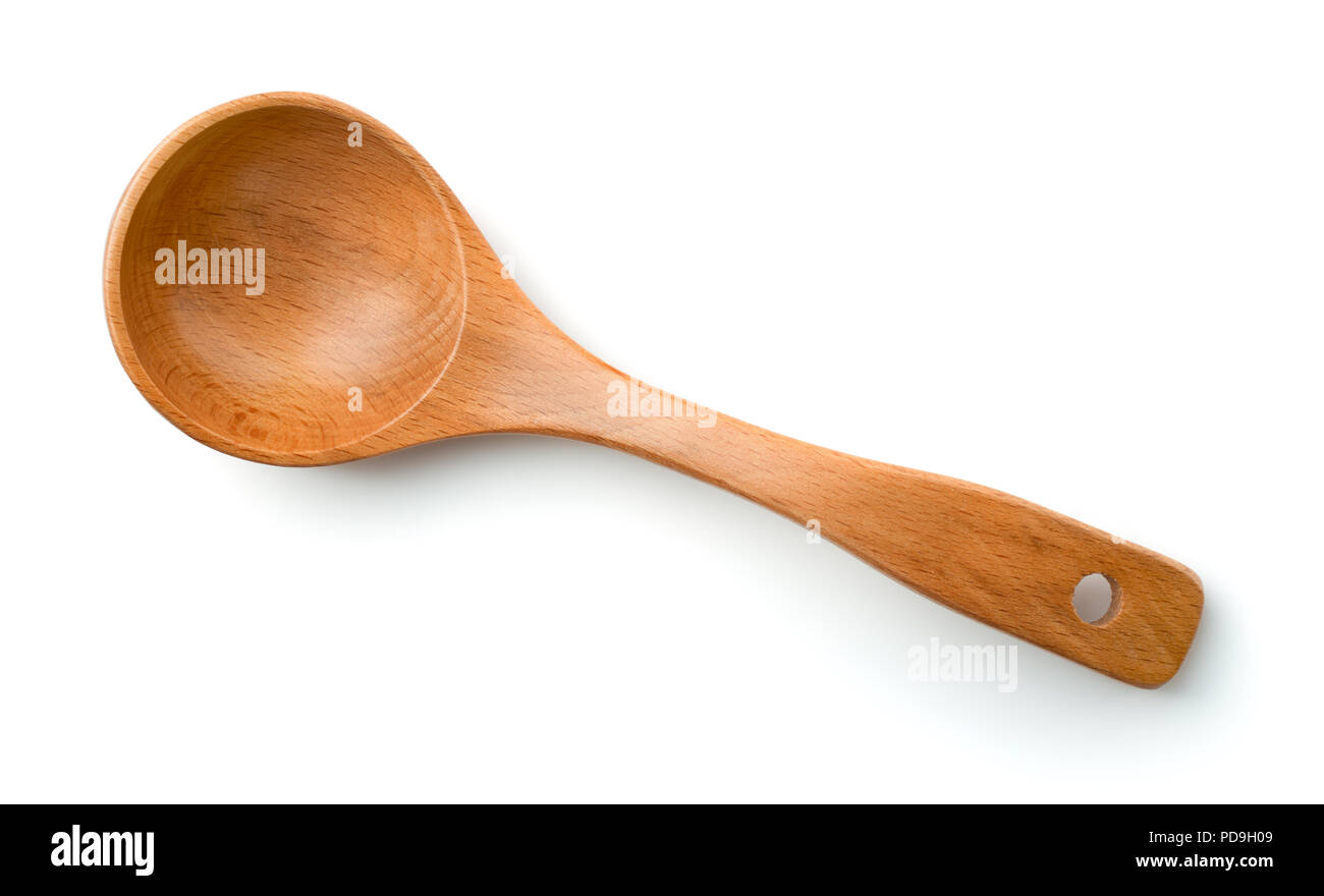 Top view of empty wooden spoon isolated on white Stock Photo