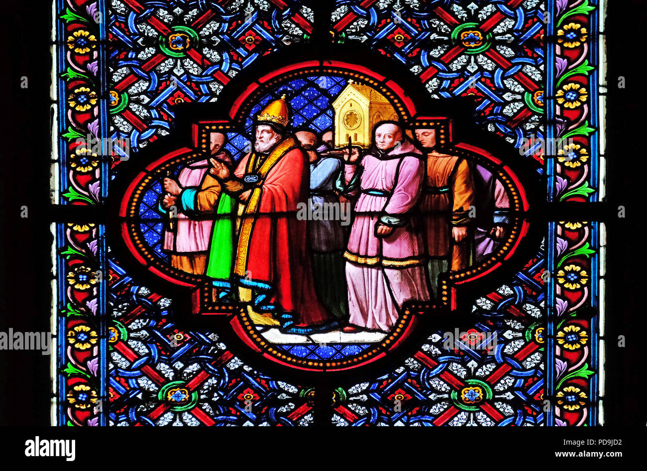 Transfer of Saint Remi relics, stained glass window in the Basilica of