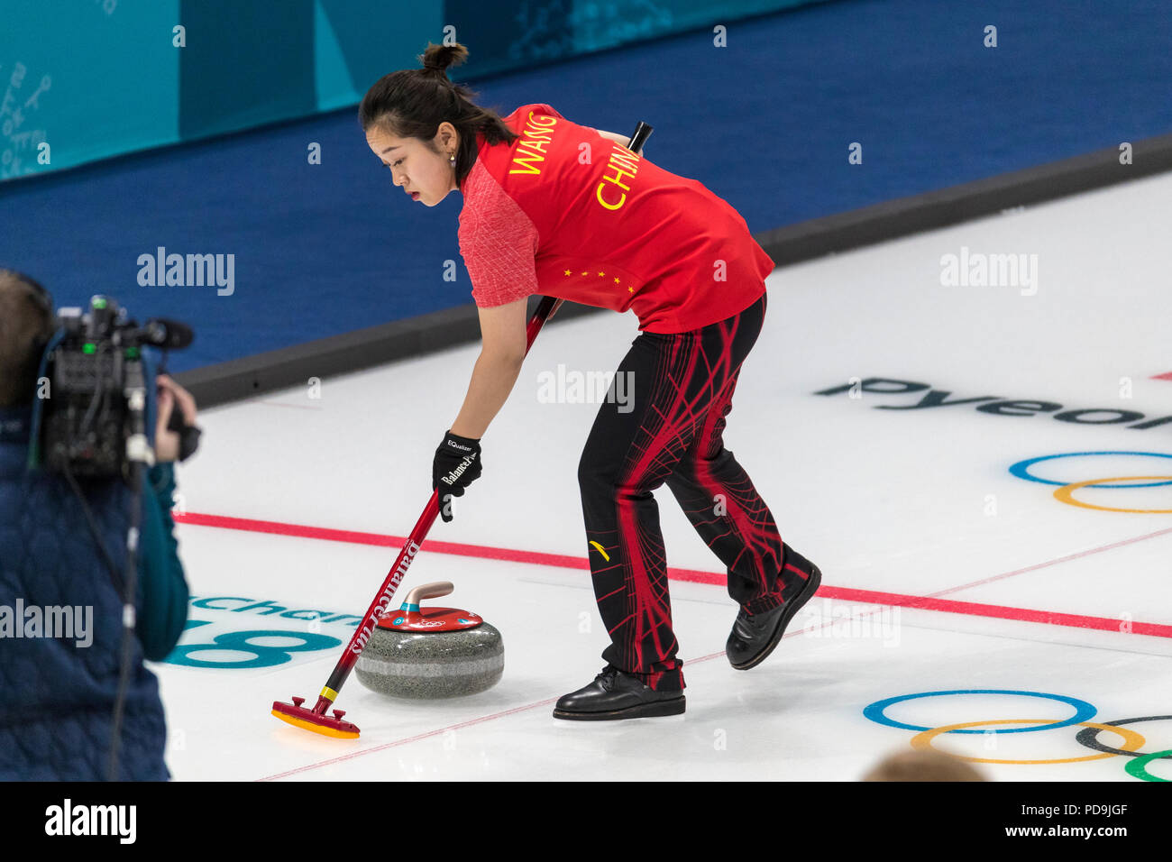Wang Rui (CHN) competing in the Mixed Doubles Curling round robin at