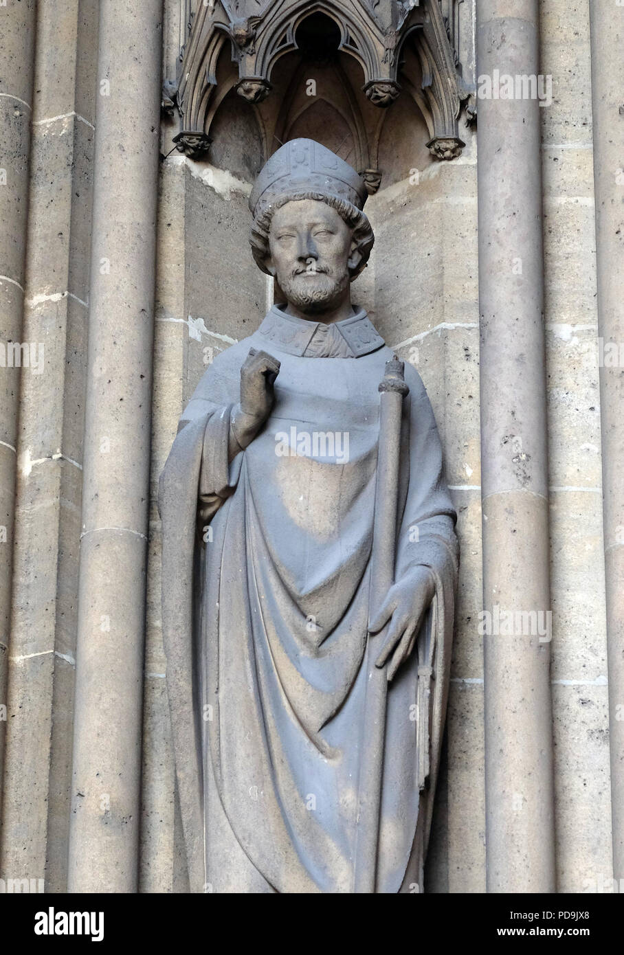 Saint Martial, was the first bishop of Limoges, statue on the portal of the Basilica of Saint Clotilde in Paris, France Stock Photo