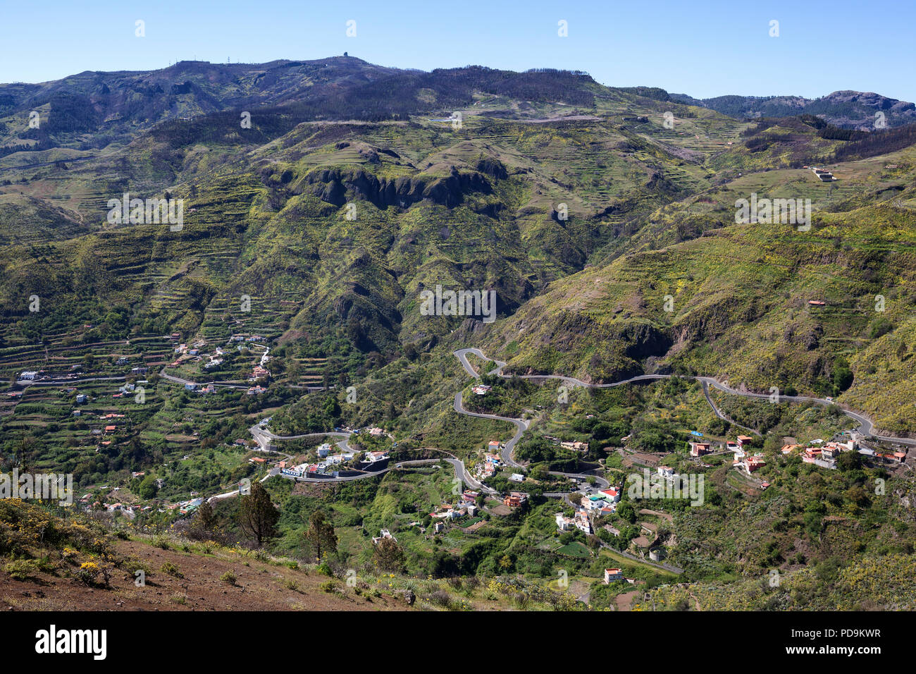 View of the mountain landscape around El Estanco, behind the Pico de las Nieves, Gran Canaria, Canary Islands, Spain Stock Photo